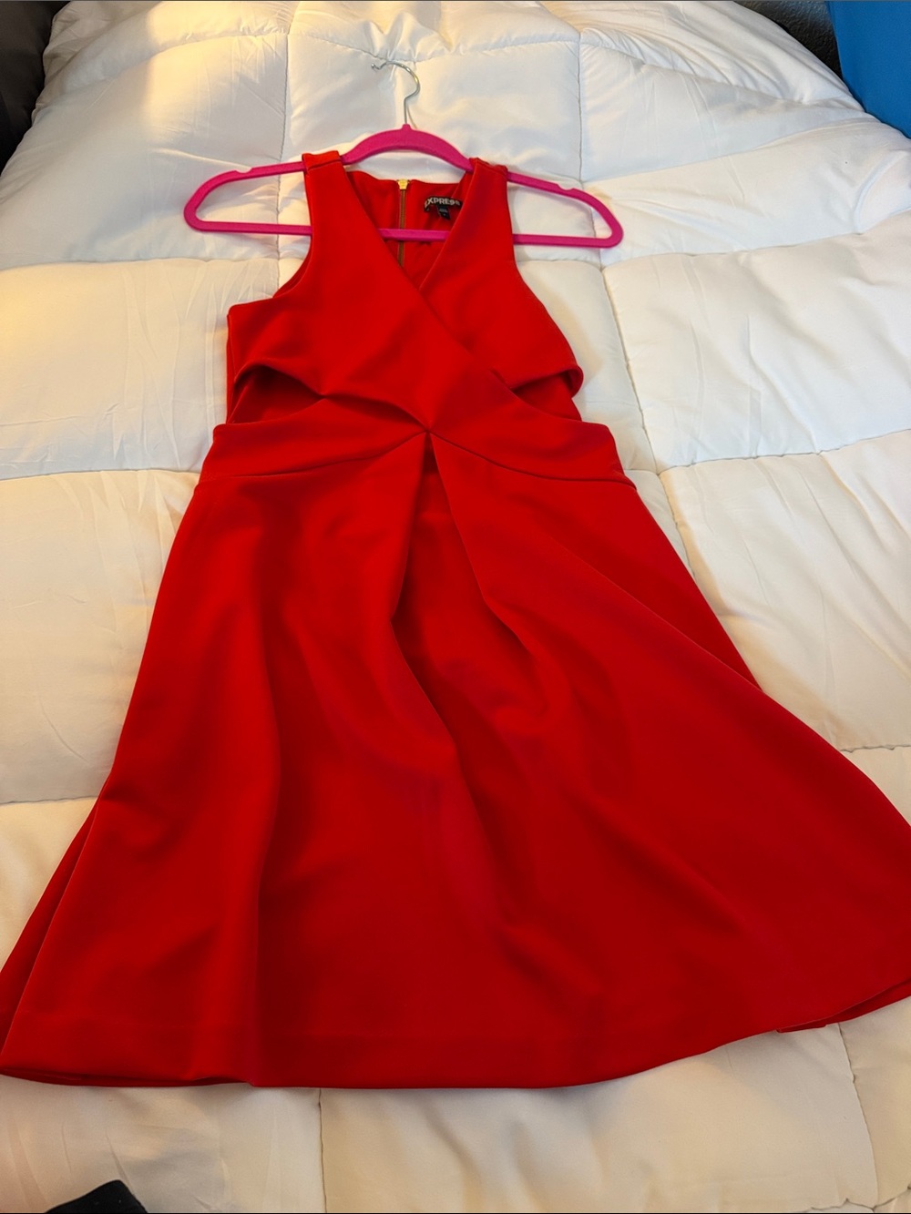 Express Red V-Neck Midi Fit & Flare Dress